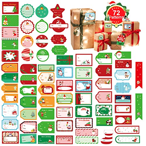 72 Stück Weihnachtsdeko Geschenk Aufkleber, Selbstklebende Etiketten Geschenk-Namensschild, Weihnachtsgeschenke Verpackung Etiketten für Weihnachtskarten, Umschlag, Geschenktüten von AOOGON