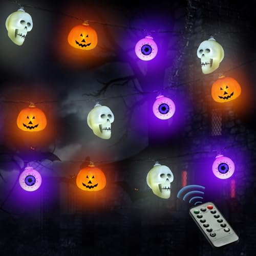 Halloween Lichterkette, 4.5M 30 LED Halloween Deko Lichterkette Kürbis Totenkopf Augapfel Deko Licht Batteriebetriebene Lichterkette mit Timer, 8 Modes Fairy Lights Halloween Indoor Outdoor Party Halloween Lichterkette, 4.5M 30 LED Halloween Deko Lichterkette Kürbis Totenkopf Augapfel Deko Licht Batteriebetriebene Lichterkette mit Timer, 8 Modes Fairy Lights Halloween Indoor Outdoor Party von AOOIIN