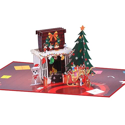 3D-Weihnachtskamin-Grußkarte, festliche warme Wünsche und Feiern, Feiertage, Neujahrsgeschenk, Feierkarte von AOOOWER