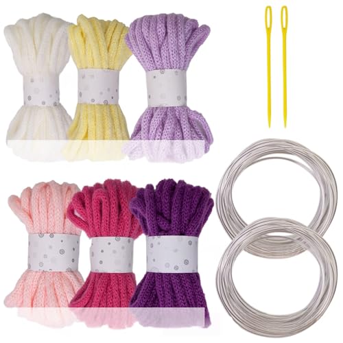 6 Rollen mehrfarbiges, hohles, geflochtenes Seil, 5,4 m lang, 7 mm breit, Polyester-Seil für Kunsthandwerk und Heimdekoration von AOOOWER