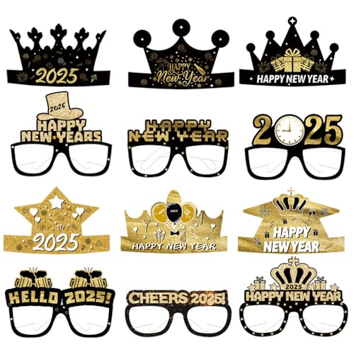 AOOOWER 2025 Neujahrsparty-Papierbrillen und Hüte, Set für festliche Feiern, bequeme, handgefertigte Brillen, Fotografie-Requisiten AOOOWER 2025 Neujahrsparty-Papierbrillen und Hüte, Set für festliche Feiern, bequeme, handgefertigte Brillen, Fotografie-Requisiten von AOOOWER