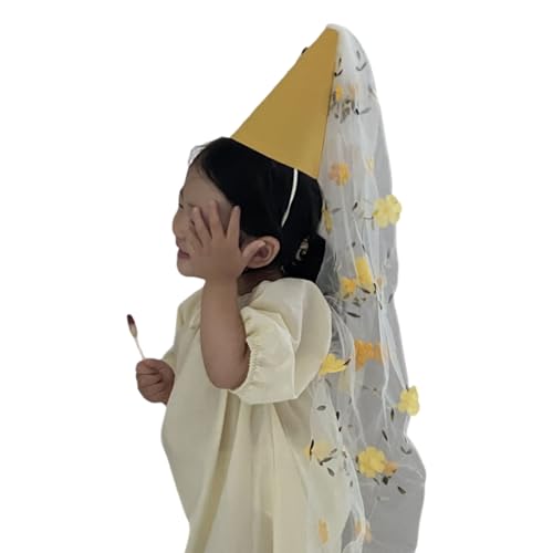 AOOOWER Bestickter Partyhut mit Blumenspitze, Geburtstagshut mit langem Blumenschleier, Kopfschmuck, Accessoire für Mädchen, Geburtstag, Babyparty AOOOWER Bestickter Partyhut mit Blumenspitze, Geburtstagshut mit langem Blumenschleier, Kopfschmuck, Accessoire für Mädchen, Geburtstag, Babyparty von AOOOWER
