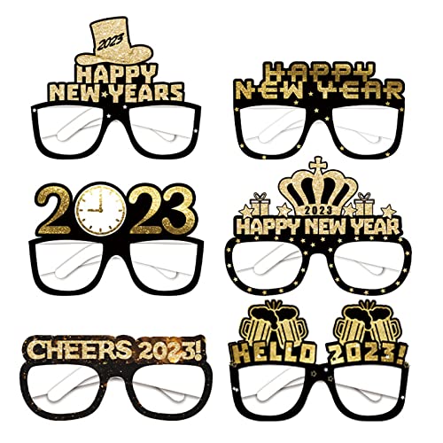 AOOOWER Happy New Year Brillen Schwarze Papierbrille Glitzer Brille Party Brille Foto Weihnachtsdekorationen Schwarze Papierbrille 3D Happy New Year Brille Foto von AOOOWER
