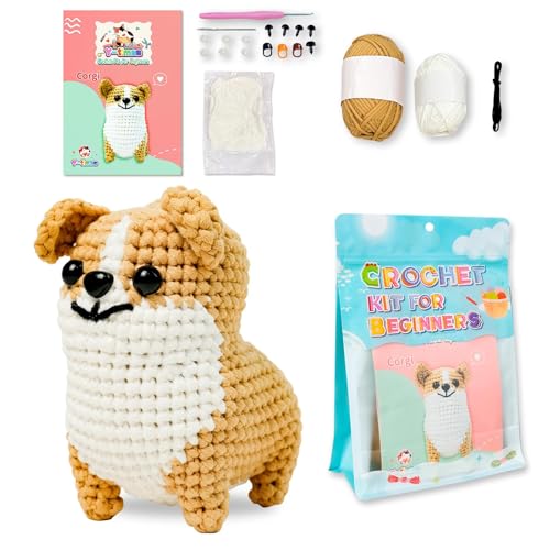 AOOOWER Hunde-Häkelset für Anfänger mit Schritt-für-Schritt-Videoanleitung (evtl. nicht in deutscher Sprache), Häkelzubehör für Kinder und Erwachsene von AOOOWER