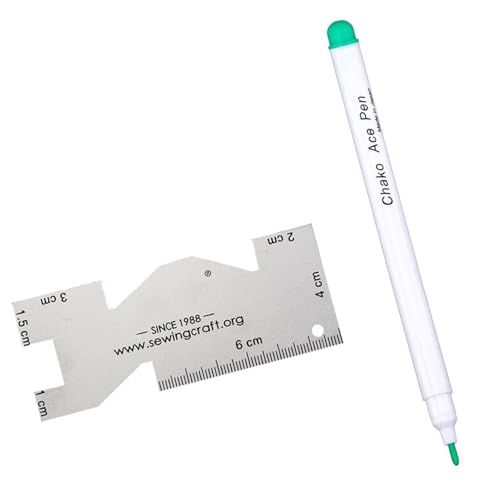 AOOOWER Stoffmarker, Trickmarker mit Metall-Lineal zum Nähen, Handarbeiten, verschwindende Tinten, wasserlöschbarer Markierstift von AOOOWER