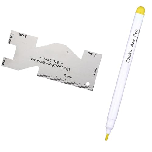 AOOOWER Stoffmarker, Trickmarker mit Metall-Lineal zum Nähen, Handarbeiten, verschwindende Tinten, wasserlöschbarer Markierstift von AOOOWER