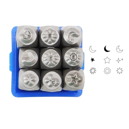 Celestials Designs Stahlstempel, Set mit 9 Stück, zur Schmuckherstellung und zur Personalisierung von Metall, mit Sonne, Mond, Stern Celestials Designs Stahlstempel, Set mit 9 Stück, zur Schmuckherstellung und zur Personalisierung von Metall, mit Sonne, Mond, Stern von AOOOWER