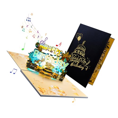 Kreative Geburtstags-3D-Popup-Karte mit Umschlag, handgefertigt, musikalische Beleuchtung, Grußkarte, faltbar, Geschenk Postkarte von AOOOWER