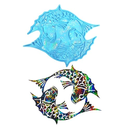 Wiederverwendbare Doppelfisch-Wanddekoration, holografische Epoxidharz-Form für Zuhause und Büro, Dekoration, Basteln Wiederverwendbare Doppelfisch-Wanddekoration, holografische Epoxidharz-Form für Zuhause und Büro, Dekoration, Basteln von AOOOWER