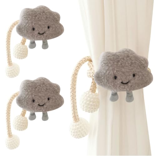 AOOPOO 2 Stück Gardinenclips Raffhalter Seil, Cartoon Wolken Vorhanghalter, Niedliche 3D Wolken Vorhang Raffhalter mit Perlen Ball, Gardinen Haken Ringe Wolken für Kinderzimmer Dekoration von AOOPOO
