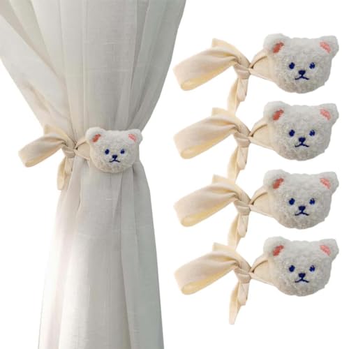 AOOPOO Raffhalter für Vorhänge, 4 Stück Cartoon Bär Vorhang Schnalle Riemen Bestickt Tierform Vorhang Raffhalter Kinderzimmer Dekoration Zubehör Baumwoll Gardinen Halterung von AOOPOO