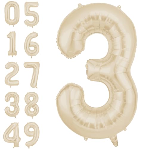 AOOSU Zahlen Luftballon Beige, Folienballon Zahl 3, 40 Zoll Helium Ballons Geburtstagsdeko Mädchen Junge Kindergeburtstag Party Deko Ballon Zahl Deko zum Geburtstag Silvester Deko Neujahr Deko AOOSU Zahlen Luftballon Beige, Folienballon Zahl 3, 40 Zoll Helium Ballons Geburtstagsdeko Mädchen Junge Kindergeburtstag Party Deko Ballon Zahl Deko zum Geburtstag Silvester Deko Neujahr Deko von AOOSU