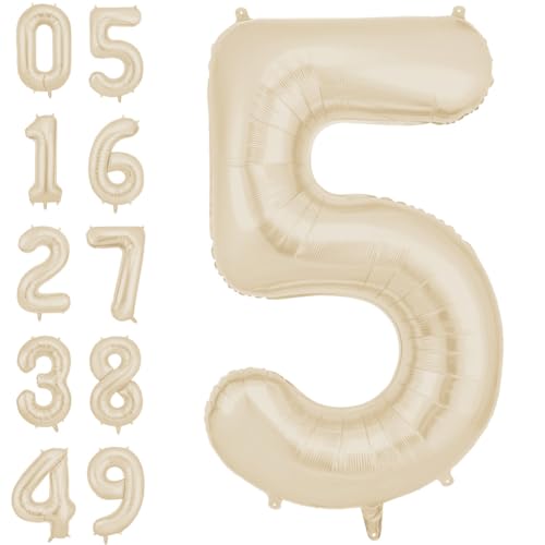 AOOSU Zahlen Luftballon Beige, Folienballon Zahl 5, 40 Zoll Helium Ballons Geburtstagsdeko Mädchen Junge Kindergeburtstag Party Deko Ballon Zahl Deko zum Geburtstag Silvester Deko Neujahr Deko AOOSU Zahlen Luftballon Beige, Folienballon Zahl 5, 40 Zoll Helium Ballons Geburtstagsdeko Mädchen Junge Kindergeburtstag Party Deko Ballon Zahl Deko zum Geburtstag Silvester Deko Neujahr Deko von AOOSU