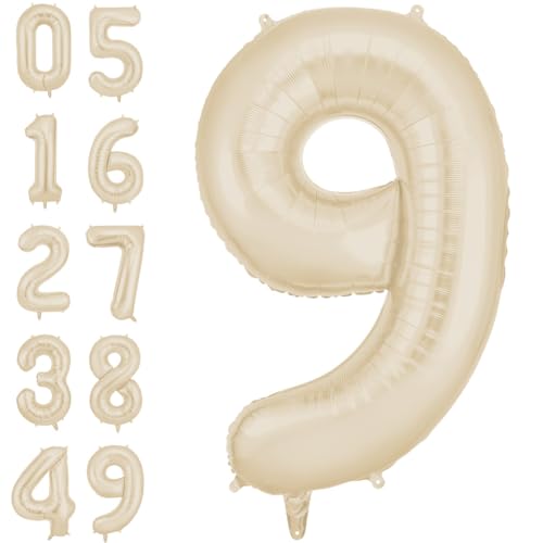 AOOSU Zahlen Luftballon Beige, Folienballon Zahl 9, 40 Zoll Helium Ballons Geburtstagsdeko Mädchen Junge Kindergeburtstag Party Deko Ballon Zahl Deko zum Geburtstag Silvester Deko Neujahr Deko AOOSU Zahlen Luftballon Beige, Folienballon Zahl 9, 40 Zoll Helium Ballons Geburtstagsdeko Mädchen Junge Kindergeburtstag Party Deko Ballon Zahl Deko zum Geburtstag Silvester Deko Neujahr Deko von AOOSU
