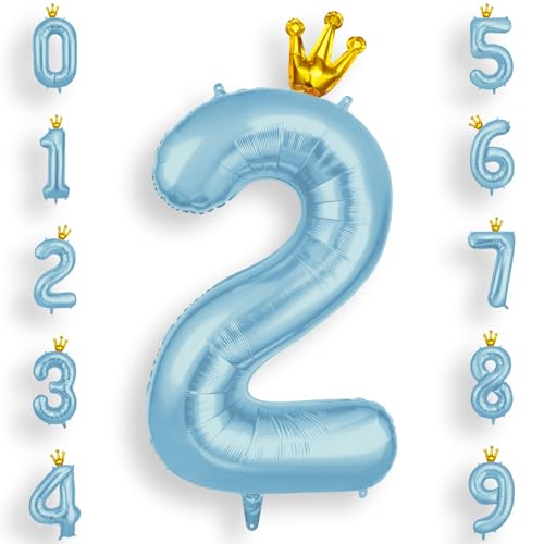 AOOSU Zahlen Luftballon Blau, Folienballon Zahl 2, 40 Zoll Helium Ballons Geburtstagsdeko Mädchen Junge Kindergeburtstag Party Deko Ballon Zahl Deko zum Geburtstag Silvester Deko Neujahr Deko von AOOSU