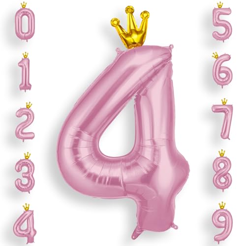 AOOSU Zahlen Luftballon Rosa, Folienballon Zahl 4, 40 Zoll Helium Ballons Geburtstagsdeko Mädchen Junge Kindergeburtstag Party Deko Ballon Zahl Deko zum Geburtstag Silvester Deko Neujahr Deko von AOOSU