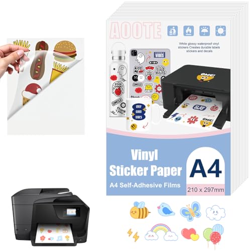 AOOTE 12 Blatt A4 Aufkleber Papier zum Drucken, Transparent a4 Selbstklebende Folie, Aufkleberfolie Druckerpapier Wasserfest, Wasserfest Bedruckbar Vinylfolie für Tintenstrahldrucker Laserdrucker AOOTE 12 Blatt A4 Aufkleber Papier zum Drucken, Transparent a4 Selbstklebende Folie, Aufkleberfolie Druckerpapier Wasserfest, Wasserfest Bedruckbar Vinylfolie für Tintenstrahldrucker Laserdrucker von AOOTE