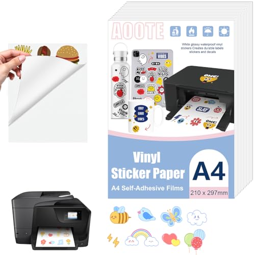 AOOTE 12 Blatt A4 Selbstklebende Folien, Stickerpapier zum Bedrucken, Aufkleberfolie Druckerpapier Wasserfest, Transparent Bedruckbar Klebefolien Druckerpapier für Tintenstrahldrucker Laserdrucker AOOTE 12 Blatt A4 Selbstklebende Folien, Stickerpapier zum Bedrucken, Aufkleberfolie Druckerpapier Wasserfest, Transparent Bedruckbar Klebefolien Druckerpapier für Tintenstrahldrucker Laserdrucker von AOOTE