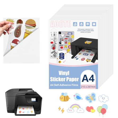 AOOTE 26 Blatt A4 Aufkleber Papier zum Drucken, Transparent a4 Selbstklebende Folie, Aufkleberfolie Druckerpapier Wasserfest, Wasserfest Bedruckbar Vinylfolie für Tintenstrahldrucker Laserdrucker AOOTE 26 Blatt A4 Aufkleber Papier zum Drucken, Transparent a4 Selbstklebende Folie, Aufkleberfolie Druckerpapier Wasserfest, Wasserfest Bedruckbar Vinylfolie für Tintenstrahldrucker Laserdrucker von AOOTE