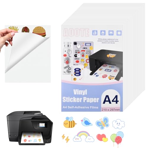 AOOTE 30 Blatt A4 Selbstklebende Folien, Stickerpapier zum Bedrucken, Aufkleberfolie Druckerpapier Wasserfest, Transparent Bedruckbar Klebefolien Druckerpapier für Tintenstrahldrucker Laserdrucker AOOTE 30 Blatt A4 Selbstklebende Folien, Stickerpapier zum Bedrucken, Aufkleberfolie Druckerpapier Wasserfest, Transparent Bedruckbar Klebefolien Druckerpapier für Tintenstrahldrucker Laserdrucker von AOOTE