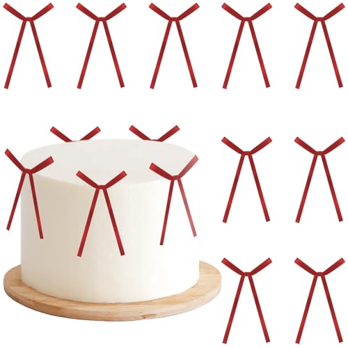 AOOTE Kuchen Deko Rot,20 Stück Bogen Kuchendekorationen,Tortendeko mit Schleife,Bowknot Cake Topper für Hochzeit Party Hochzeitstag Geburtstag Kuchen Dekorationen(Rot) von AOOTE