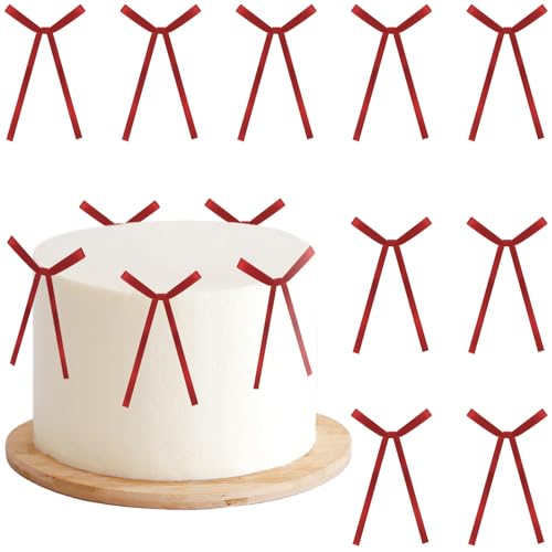 AOOTE Kuchen Deko Rot,40 Stück Bogen Kuchendekorationen,Tortendeko mit Schleife,Bowknot Cake Topper für Hochzeit Party Hochzeitstag Geburtstag Kuchen Dekorationen(Rot) von AOOTE