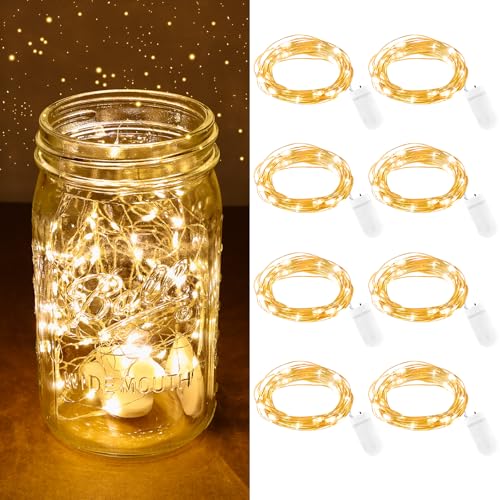 AOOTE LED Mini Lichterkette mit Batterie, 8 Stück 2m 20 LED Batterie Knopfzelle Partybeleuchtung, Lichterketten aus Kupferdraht Warmweiß für Party Hochzeiten Innen und Außen Weihnachtsdeko von AOOTE