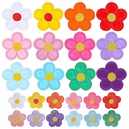AOODUERL 24 Stück Hochwertige Bügel-Patches, Aufbügeln Blumen Bestickte Aufnäher, zwei Größen Sonnenblumen florale Stickerei, Vielfältige Designs für Jeans, Hemden & Jacken, Einfache Anwendung von AOOTUERL
