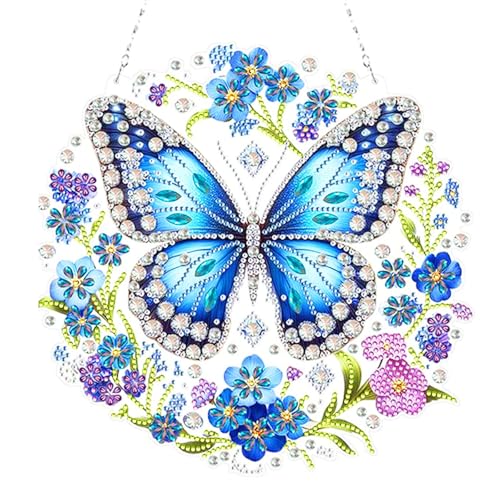 Diamond Painting Anhänger, DIY-Diamant-Kunst-Anhänger-Malset zum Aufhängen, Schmetterling DIY Kristall Malerei Anhänger mit Kette, Geeignet Eingang Diamant Malerei Deko für Geschenk（25x25cm ） von AOOTUERL