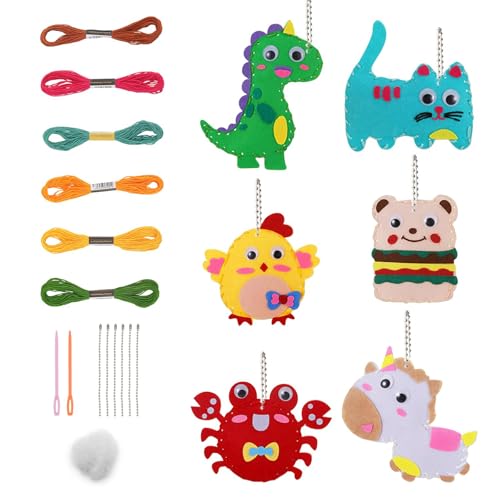 Nähset Kinder, 6 Stück Nähset Kinder, Filztiere Nähen Set, Filz Nähen Kits DIY Art Craft kreativ Bastelset Kinderbastelset, ab 4 Jahre mit Stickgarn Plastiknadeln Füllwatte Schere von AOOTUERL