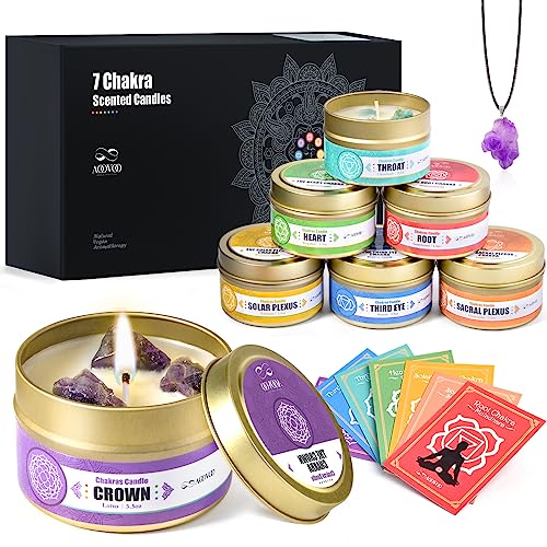 AOOVOO Chakra Kerze mit Heilkristallen - 7 Chakra-Kristall-Set, Spirituelle Geschenke für Frauen, Kristalle und Heilsteine Set, Soja-Wachs-Kerzen AOOVOO Chakra Kerze mit Heilkristallen - 7 Chakra-Kristall-Set, Spirituelle Geschenke für Frauen, Kristalle und Heilsteine Set, Soja-Wachs-Kerzen von AOOVOO