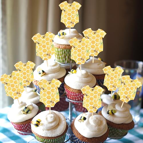 Cupcake-Topper mit Bienen-Motiv, für Babyparty, Bodydekoration, Geschlechtsoffenbarung, Kuchendekoration (Biene) von AOQURE