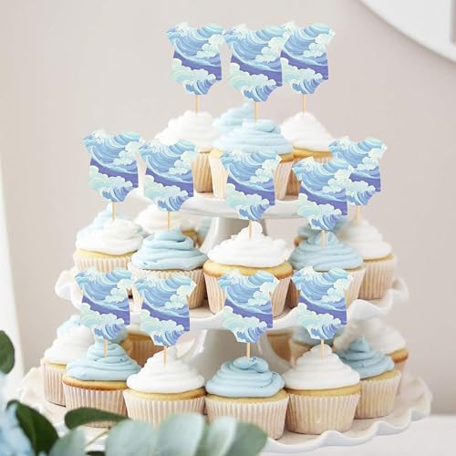 Surf Wave Body Cupcake Topper – Surf Baby Shower Cupcake Topper, Surfen Geschlecht Offenbarung Kuchen Dekoration, Ozean Body Dekorationen (Ozean) von AOQURE