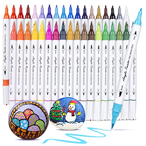 AOSUCO 36 Farben Doppelspitze Acrylstifte für Holz, Multimarker, Acrylstifte für Steine Holz Ostereier Deko, Acrylfarben Stifte Steine Bemalen für Ostern von AOSUCO