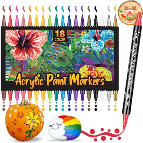 AOSUCO Acrylstifte für Steine Wasserfest: 18 Dual Tip Steine zum Bemalen Acrylstifte Wasserfest, Acrylstifte für Holz, Glas, Kunststoff, Muscheln, Holzanhänger Weihnachten, Kinder Acrylic Paint Marker AOSUCO Acrylstifte für Steine Wasserfest: 18 Dual Tip Steine zum Bemalen Acrylstifte Wasserfest, Acrylstifte für Holz, Glas, Kunststoff, Muscheln, Holzanhänger Weihnachten, Kinder Acrylic Paint Marker von AOSUCO