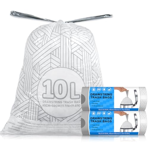 AOSULI Kleine Müllbeutel 10L mit Zugband Reißfest Mülltüten Weiß Müllsäcke,60 Stück,Kosmetik Abfallsäcke von AOSULI