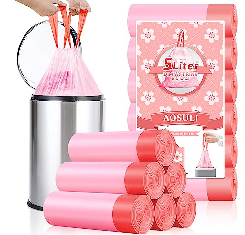 AOSULI Tretmüllbeutel mit Kordelzuggriffen, 108 Stück, Mini-Kunststoff-Müllbeutel, 5 l, kleine Papier-Müllbeutel für Badezimmer, WC, Büro, Küche, 3 l - 6 l Mülleimer, Rosa AOSULI Tretmüllbeutel mit Kordelzuggriffen, 108 Stück, Mini-Kunststoff-Müllbeutel, 5 l, kleine Papier-Müllbeutel für Badezimmer, WC, Büro, Küche, 3 l - 6 l Mülleimer, Rosa von AOSULI