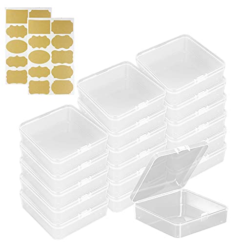 AOTOPYU 18 Stück Clear Kunststoffperlen Jewelry Organizer Box, 9,4 * 9,4 * 2,5 cm, Aufbewahrungsbehälter mit Deckel und Kraftpapieretiketten für kleine Gegenstände, Karte und andere Bastelprojekte von AOTOPYU