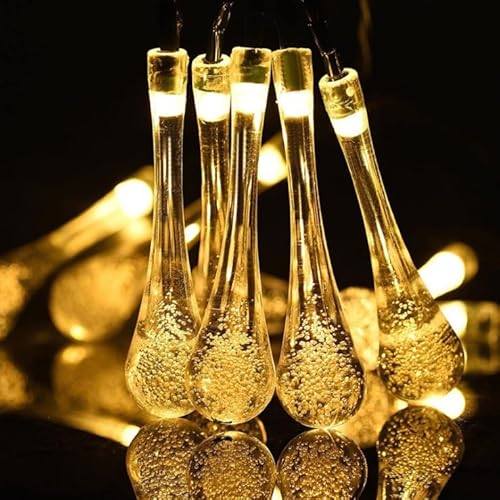 AOTOVOBOBO Wassertropfen Solar String Lights im Freien 23 Ft 50 LED wasserdichte Glitzer und durchsichtige Lichter mit 8-Beleuchtungsmodi für Garten Yard Rasen Patio Grass Dekoration (Warmweiß) von AOTOVOBOBO