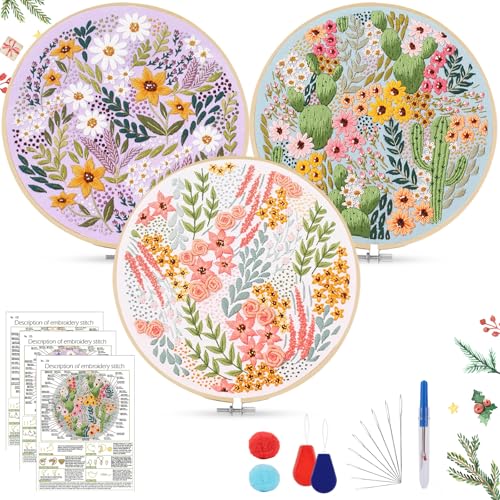 AOTWAN Blumenmuster Stickset für Anfänger Sticken Set Erwachsene Embroidery Kit Pflanzen Stickerei Set mit 2 Stück Bambus Stickrahmen, Anleitung und Werkzeuge Kreuzstich Set DIY Set AOTWAN Blumenmuster Stickset für Anfänger Sticken Set Erwachsene Embroidery Kit Pflanzen Stickerei Set mit 2 Stück Bambus Stickrahmen, Anleitung und Werkzeuge Kreuzstich Set DIY Set von AOTWAN