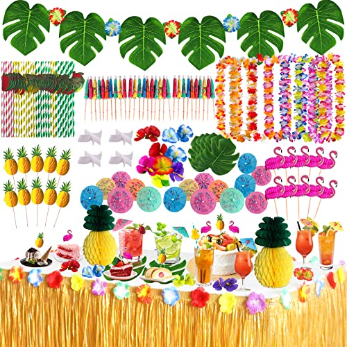 107 Stück Hawaii Party Dekoration Set,Hawaii Luau Tischröcke,Hawaiianische Partydekorationen,Kranz,Die Blumen,Künstliche Palmenblätter,Kuchengabeln und Strohhalme Dekorieren,Gut für Grillpartys 107 Stück Hawaii Party Dekoration Set,Hawaii Luau Tischröcke,Hawaiianische Partydekorationen,Kranz,Die Blumen,Künstliche Palmenblätter,Kuchengabeln und Strohhalme Dekorieren,Gut für Grillpartys von AOUVT
