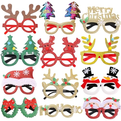 AOUVT Weihnachtsbrille, 12 Pcs Gläser für die Weihnachtsfeier, Weihnachtsfoto Requisiten, Kreative Weihnachtsdekorationen, Geeignet für Kinder, Jugendliche, Erwachsene und ältere Menschen AOUVT Weihnachtsbrille, 12 Pcs Gläser für die Weihnachtsfeier, Weihnachtsfoto Requisiten, Kreative Weihnachtsdekorationen, Geeignet für Kinder, Jugendliche, Erwachsene und ältere Menschen von AOUVT