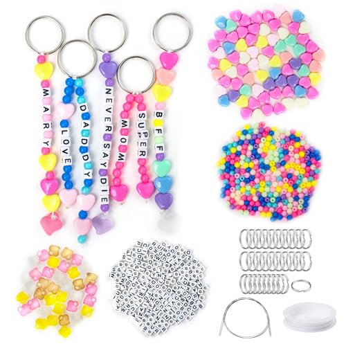609 Stück DIY Perlen Namensschild-Schlüsselanhänger Making Kit, verstellbare A-Z Buchstabenperlen, Schlüsselanhänger, Rucksackanhänger, Perlen-Bastelzubehör für Partygeschenke von AOUXSEEM