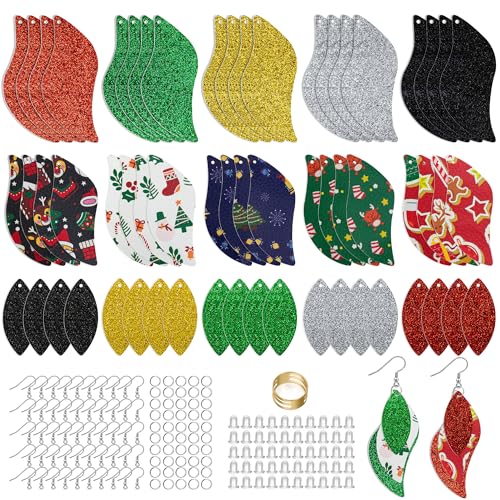 AOUXSEEM 181-teiliges Set aus Kunstleder-Ohrringen für Anfänger, vorgeschnittenes, leichtes Glitzer-bedrucktes PU-Stoffstücke und Ohrringhaken, Biegeringe zum Selbermachen von AOUXSEEM