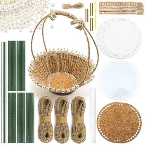 AOUXSEEM Flechtkorb-Set für Anfänger, gewebter Picknickkorb mit Griff, Obstblumenkorb, 4 mm Jute-Schnur und Stieldrähte, leicht zu folgen von AOUXSEEM