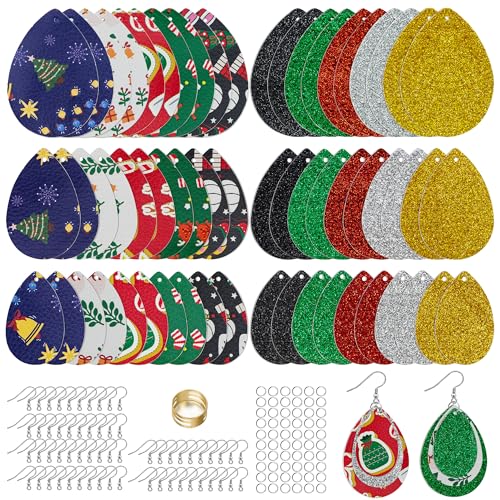 AOUXSEEM Set mit weihnachtlichen Kunstleder-Ohrringen, enthält 60 vorgeschnittene Glitzer- und bedruckte PU-Stoffohrringe, 60 versilberte Fischhaken, 60 Biegeringe AOUXSEEM Set mit weihnachtlichen Kunstleder-Ohrringen, enthält 60 vorgeschnittene Glitzer- und bedruckte PU-Stoffohrringe, 60 versilberte Fischhaken, 60 Biegeringe von AOUXSEEM