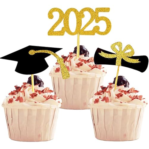 2025 Abschluss Cupcake Toppers, 24Pcs Vorspeise Auswahl für Abschluss feier Mini Kuchen Dekorationen, Diplom von AOYEAH