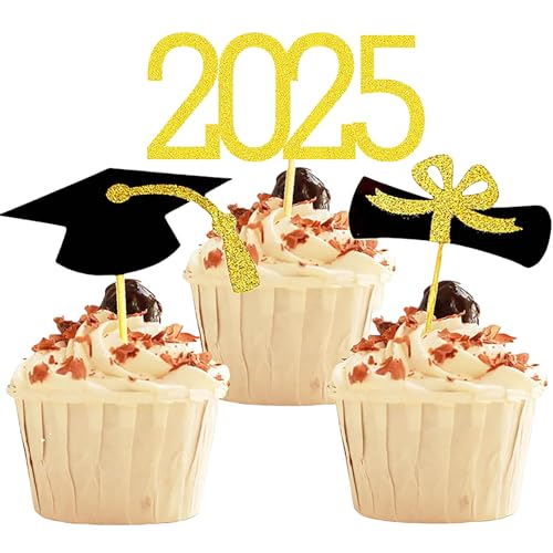 2025 Abschluss Cupcake Toppers, 24Pcs Vorspeise Auswahl für Abschluss feier Mini Kuchen Dekorationen, Diplom von AOYEAH