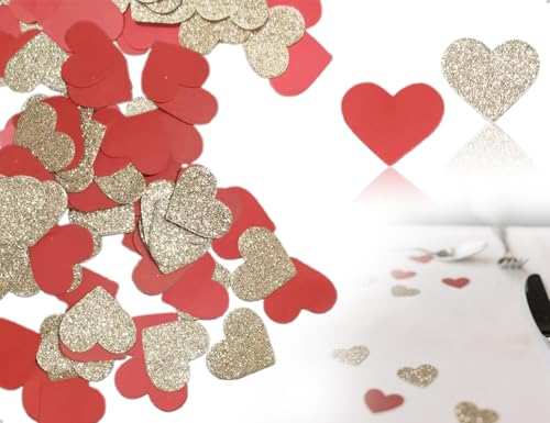 AOYEGIC 105 Stück Herz Deko Hochzeit,Herz Glitzer Konfetti,Tisch Boden Sofadekoration für Hochzeit,Geburtstag,Festival,Verlobung(Gold,Rot) von AOYEGIC