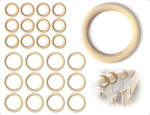 AOYEGIC 24 Stück Holzringe zum Basteln,Natürliche Gardinenringe,Makramee Holz Ringe,Hängende Holzkranz,Bastelring,für DIY Handwerk Armband Anhänger Schmuckherstellung Serviettenringe(45 mm und 70 mm) von AOYEGIC